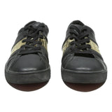 ED HARDY Mens Black Leather Lace-Up Trainers UK 10 Gold Metallic Detail Stylish