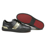 ED HARDY Mens Black Leather Lace-Up Trainers UK 10 Gold Metallic Detail Stylish