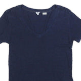 LEVI'S Womens Blue Basic Top Short Sleeve V-Neck S Cotton Blend Casual