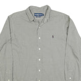 RALPH LAUREN Mens Green & White Checked Classic Fit Shirt L Cotton Blend Long