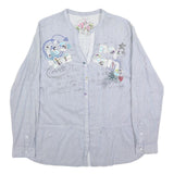 DESIGUAL Womens Blue Cotton Blend Shirt XL Embroidered Casual Button