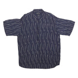 MICHAEL KAUF Mens Navy Blue & White Pattern Short Sleeve Shirt L Relaxed Fit