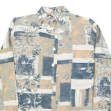 Womens Beige & Grey Abstract Floral Printed Shirt Long Sleeve Collared L Relaxed