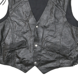 IXS Mens Black Leather Waistcoat XL Leather Plain Button Biker Detail Vest