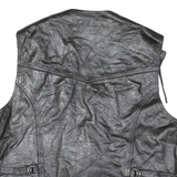 IXS Mens Black Leather Waistcoat XL Leather Plain Button Biker Detail Vest