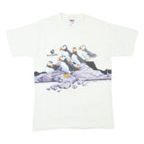 ONEITA Mens White Sea World Puffin Graphic T-Shirt L Short Sleeve Crew Neck
