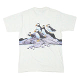 ONEITA Mens White Sea World Puffin Graphic T-Shirt L Short Sleeve Crew Neck
