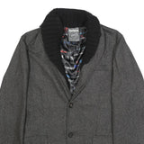 DESIGUAL Mens Grey Button Jacket M Woven Plain Stylish Detailed Buttons