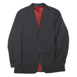 KENZO Mens Black Pinstripe Jacket XL Polyester Blend Button Closure Tailored