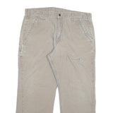 CARHARTT Mens Regular Beige Cotton Blend Trousers W36 L28 Workwear Zip Closure
