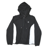 FILA Mens Black & White Nylon Zip Hooded Jacket XL Sportswear Casual Windbreaker