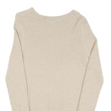 Womens Beige Embellished Plain Cotton Pullover Jumper XS Stylish Crew Neck