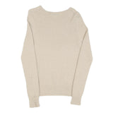 Womens Beige Embellished Plain Cotton Pullover Jumper XS Stylish Crew Neck