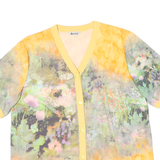 BERTHA Womens Yellow Floral Button Short Sleeve V-Neck Polyester Blend Top M