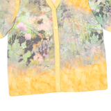 BERTHA Womens Yellow Floral Button Short Sleeve V-Neck Polyester Blend Top M