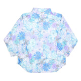 TEDDI Womens Blue Purple Floral Shirt Long Sleeve Button Neck L Floral Print