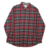 Mens Red & Grey Check Shirt L Cotton Long Sleeve Button Casual