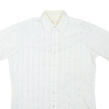 ARROW Mens White & Pale Blue Striped Shirt L Polyester Blend Summer Style