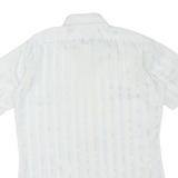 ARROW Mens White & Pale Blue Striped Shirt L Polyester Blend Summer Style