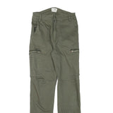 DENIM COLLECTION Womens Cotton Blend Green Slim Straight Trousers W24 L26 Zip