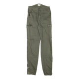 DENIM COLLECTION Womens Cotton Blend Green Slim Straight Trousers W24 L26 Zip