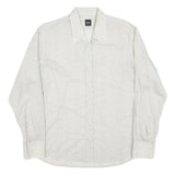 HUGO BOSS Mens White & Grey Patterned Shirt XL Lightweight Polyester Blend Smart