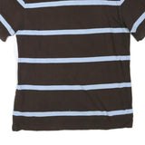 TOMMY HILFIGER Mens Brown & Light Blue Striped Short Sleeve Polo Shirt XL Cotton