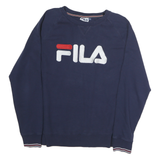 FILA Mens Blue L Crew Neck Cotton Sweatshirt Logo Embroidered Casual Pullover