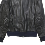 IXS Mens Black Leather Biker Jacket XS Zip Ribbed Cuffs Pockets