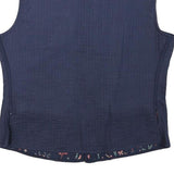 Womens Blue Quilted Cotton Blend Jacket Sleeveless Button Up Stand-Up Collar S