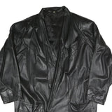 Mens Black Faux Leather Button Jacket XL Woven Relaxed Fit Long Sleeve Plain