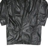 Mens Black Faux Leather Button Jacket XL Woven Relaxed Fit Long Sleeve Plain