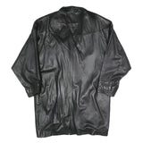 Mens Black Faux Leather Button Jacket XL Woven Relaxed Fit Long Sleeve Plain