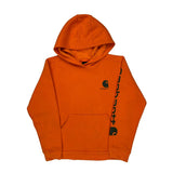 Age 14-16 Carhartt Spellout Hoodie - Large Orange Cotton