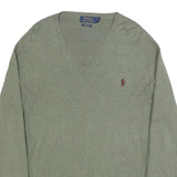 POLO RALPH LAUREN Mens Green Cotton Patterned V-Neck Basic Knit L Jumper