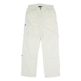 Womens Relaxed White Polyester Blend Cargo Trousers W32 L32 Zip Pocket Casual