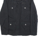 SCHOTT Mens Black Zip Cotton Military Jacket S Plain Vintage Style Tactical