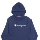 CHAMPION Mens Blue Pullover Hoodie L Cotton Blend Classic Logo Sweatshirt