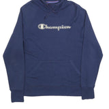 CHAMPION Mens Blue Pullover Hoodie L Cotton Blend Classic Logo Sweatshirt