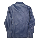 MODAS Womens Blue Leather Button Jacket L Smooth Classic Fit Stylish Outerwear