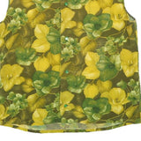 Womens Green & Yellow Floral Sleeveless High Neck Top M Lightweight Blouse