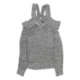 KAREN MILLEN Womens Black & White Patterned Jumper Cold Shoulder V-Neck Rib Knit