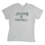 PORT & COMPANY Mens Grey Jackson Football Graphic T-Shirt L Short Sleeve Crew