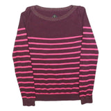 SUPERDRY Womens Maroon & Pink Patterned Jumper Crew Neck S Cotton Blend Striped