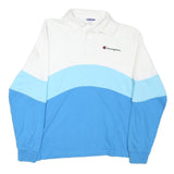 CHAMPION Mens White & Blue Long Sleeve Colourblock Polo Shirt M Cotton Blend