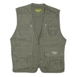 DISCOVERY Mens Green Cotton Blend Utility Vest L Woven Zip Pockets Outdoor