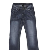 SUKO JEANS Womens Blue Regular Straight Denim Medium W26 L32 Fashion Embroidery