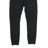 WT 02 Mens Black Cotton Blend Regular Drawstring Trousers W32 L29 Casual Stretch
