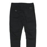 WT 02 Mens Black Cotton Blend Regular Drawstring Trousers W32 L29 Casual Stretch