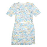 Womens Blue Cream Floral Day Dress Polyester Short Sleeve M Lightweight Summer